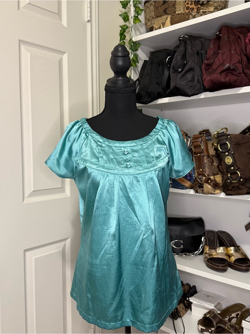 Apt. 9 Teal Short-Sleeve Satin Babydoll Blouse